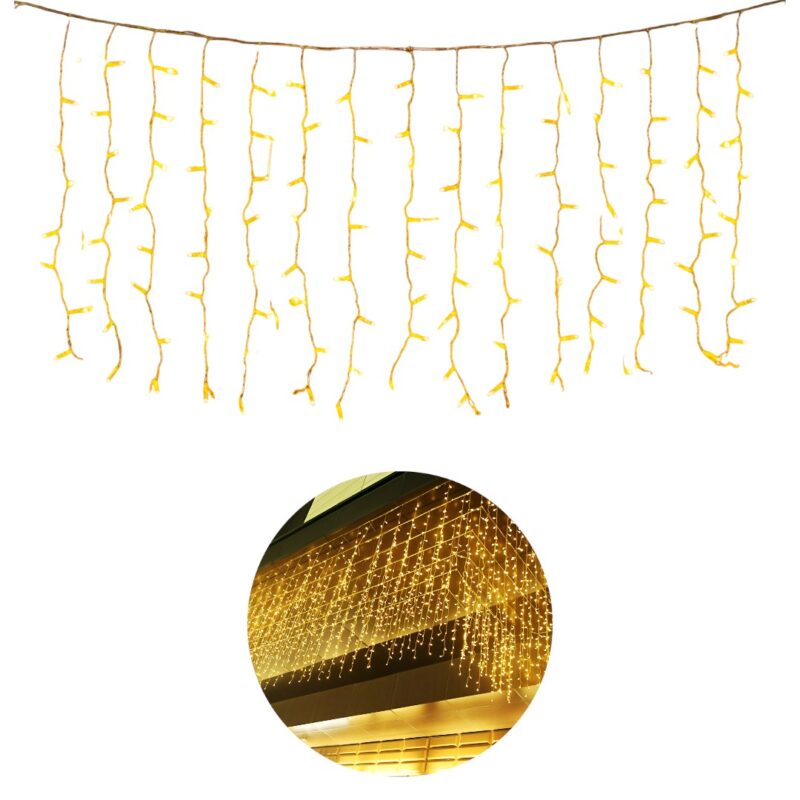 Set 2 x Instalatie LED tip franjuri 8m, de exterior, lumina alba calda