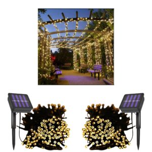 Set 2 x Instalatii Solare de Craciun cu 100 LED-uri Alb Cald, 10 m – Iluminat Exterior IP44