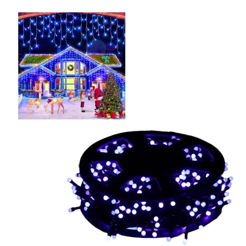 Set 2 x Instalatie LED tip franjuri 12m, de exterior, albastra