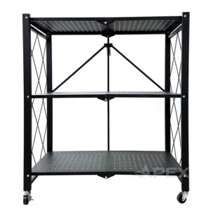 Raft Mobil Depozitare Metalic Pliabil cu Roti - 3 Polite 71x39x89cm - Organizare Spatiu
