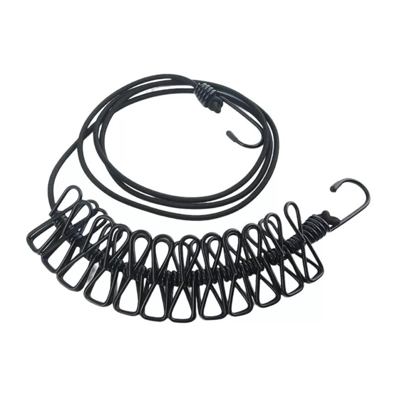 Franghie elastică retractabilă pentru uscarea rufelor, cu accesorii de agatat
