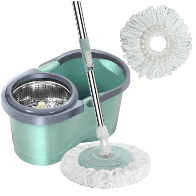 Mop rotativ cu galeata 8 L, cu sistem de stoarcere, 2 rezerve din microfibra incluse