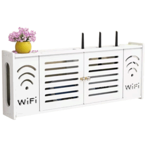 Raft Organizator de Perete pentru Router WiFi - Suport Modern cu Ascundere Cabluri si Prize