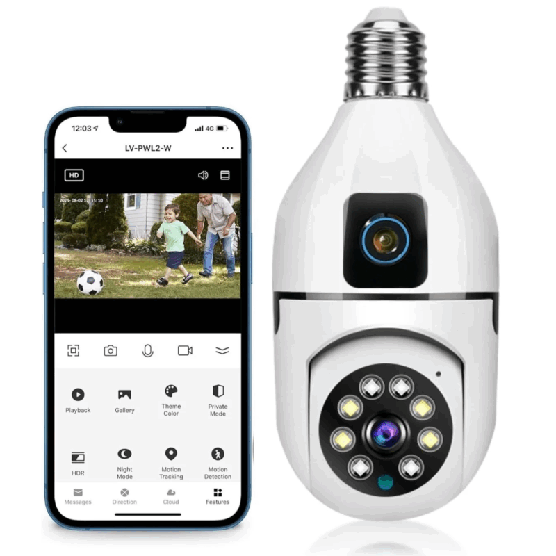 Camera de supraveghere dubla tip bec E27 cu audio bidirecțional și viziune de noapte color