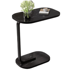 Masuta laterala ovala cu aspect marmura neagra - portabila si eleganta 45x28x60 cm