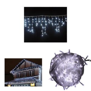Instalatie LED Franjuri Exterior 12m – 300 LED-uri, Alb Rece, 8 Jocuri de Lumini
