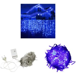 Instalatie LED Franjuri Exterior 8m – 200 Becuri, Albastru, Joc de Lumini