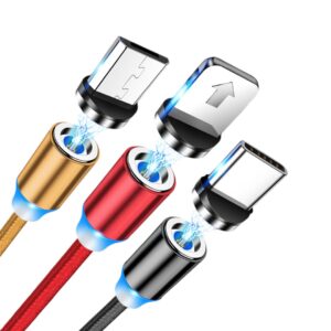 Cablu de Incarcare Magnetic 3in1 cu LED - Lightning, USB-C, Micro USB - Compatibil iPhone/Android