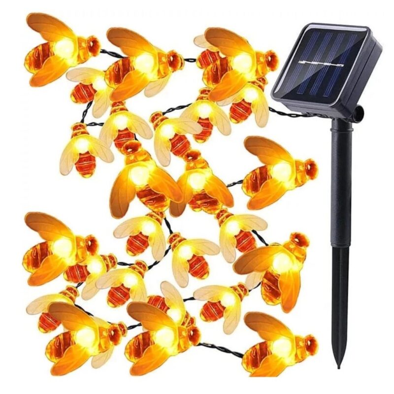 Instalatie solara cu 30 albinute LED, interior-exterior, alb cald