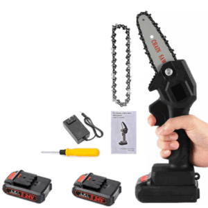 Mini Drujba Electrica cu Acumulator 4 inch - Set Complet cu 2 Baterii + 1 Lant Rezerva