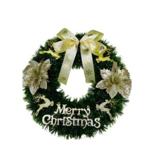 Coronita de Craciun pentru usa, Verde/Auriu, 40 cm, PVC, Artificiala, Decorata, Interior/Exterior