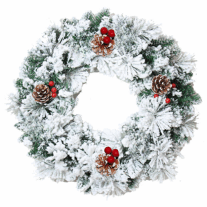 Coronita de Craciun pentru usa, cu zapada artificiala 40 cm, PVC, Decorata, Interior/Exterior