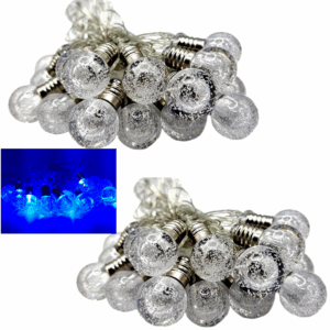 Set 2 Instalatii Luminoase Albastre cu Globuri – 5 m, 20 LED-uri, Lumina Eleganta de Craciun