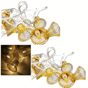 Set 2 Instalatii LED de Craciun cu 20 Clopotei Aurii – Lumina Alba Calda pentru Decoratiuni Interioare