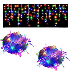 Set 2 Instalatii LED Tip Franjuri pentru Exterior, 12 m – 300 LED-uri Multicolore, 8 Jocuri de Lumini