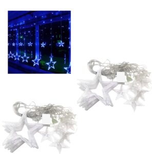 Set 2 Instalatii de Craciun Tip Perdea cu Stele – Lumina Albastra, 8 Jocuri de Lumini, Interior/Exterior