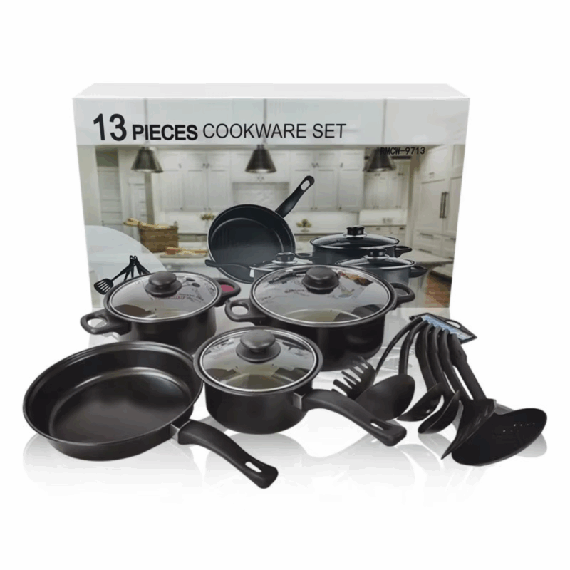 Set 13 Piese Oale si Tigai Antiaderente Non-Stick cu Capace din Sticla Temperata si Manere Ergonomice Comfort-Grip