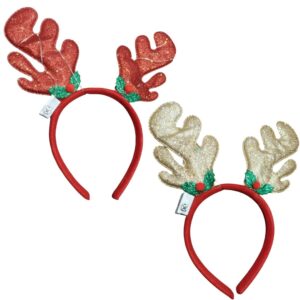 Set 2 Bentite de Craciun cu Cornite de Ren si LED-uri Multicolore - Accesoriu Festiv pentru Petreceri
