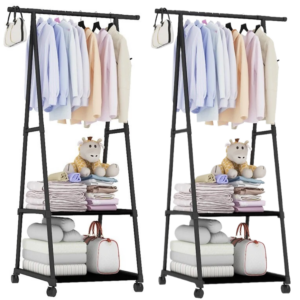 Pachet 1+1 Suport Cuier Triunghi pentru Haine cu 2 Rafturi - Design Modern din Otel Inoxidabil