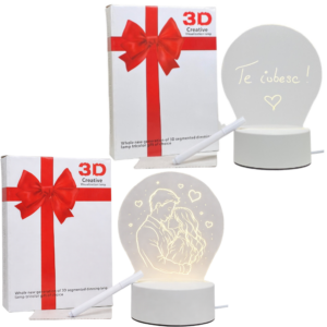 Pachet 1+1 Lampa de Veghe LED Personalizata cu Tabla Refolosibila - Perfect pentru Notite si Mesaje