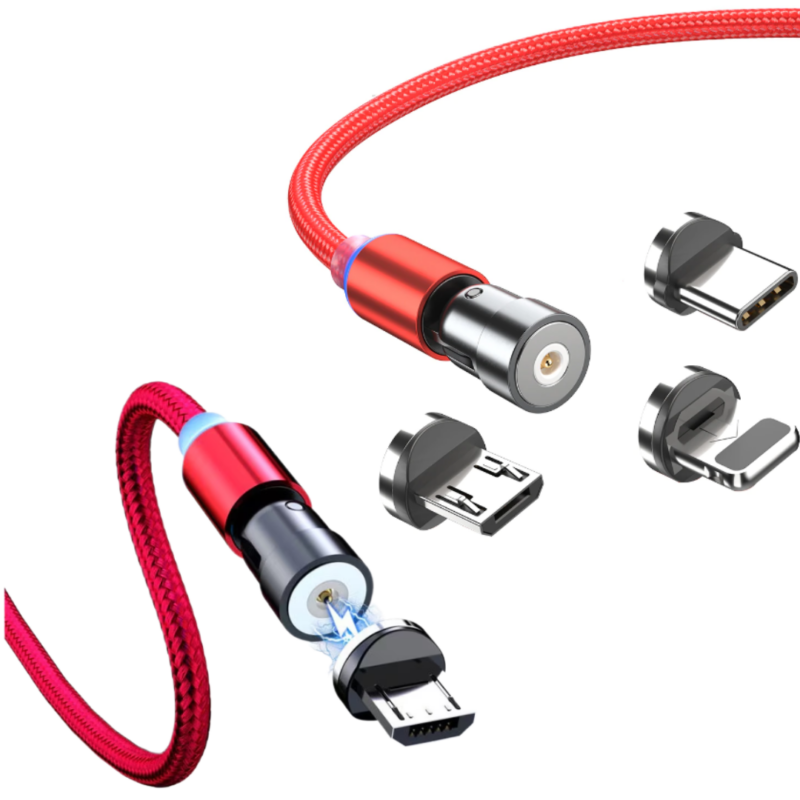 Pachet 1+1 Cablu de Incarcare Magnetic 3in1 cu LED - Lightning, USB-C, Micro USB - Compatibil iPhone/Android