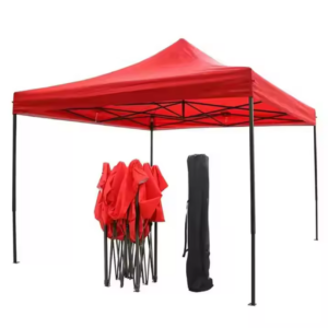 Cort / Pavilion rosu de gradina pliabil 3x3 m, structura metalica stabila