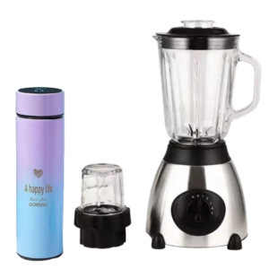 Pachet Blender Electric 2in1 cu Rasnita - 1.5L, 650W, 5 Viteze + Pulse, Lame Inox + Termos Digital 500ml din Otel Inoxidabil cu Afisaj LED