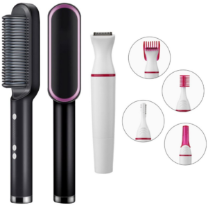 Pachet Perie Electrica Profesionala pentru Indreptatul Parului - 2 in 1 + Epilator Facial 3-in-1 pentru Indepartarea Parului Nedorit