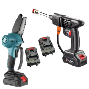 Pachet Mini Drujba Electrica Portabila 24V, 6 Inch + Aparat de Spalat cu Presiune Portabil 30 Bar cu 2 Acumulatori 48V Multifunctional