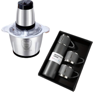 Pachet Tocator Electric Profesional 3L - Vas Inox, Motor Puternic, Lame Ascutite + Set Termos 500ml cu 2 Cani - Perete Dublu Vacuum, Mentine Temperatura 12 Ore