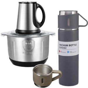 Pachet Tocator Electric Profesional 5L - Inox, Multifunctional Carne si Legume si Set Termos 500ml cu 2 Cani - Perete Dublu Vacuum