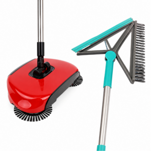 Matura-Mop 2 in 1 cu Peri din Silicon si Racleta + Matura Rotativa Manuala pentru Curatenie Rapida