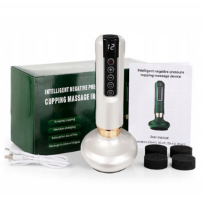 Aparat de Masaj Electric cu Ventuze, Gua Sha si Incalzire, 12 Trepte Reglabile, Display LCD, pentru Relaxare Musculara, Masaj Corporal, Anticelulitic