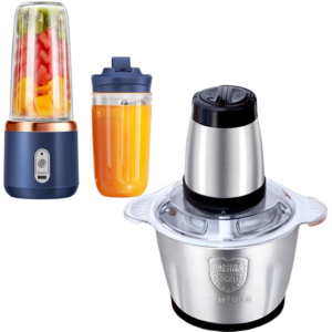 Pachet Tocator Electric Profesional 3L - Vas Inox, Motor Puternic + Blender Portabil Mini USB, 6 Lame din Otel Inoxidabil, Set 2 Pahare 400 ml