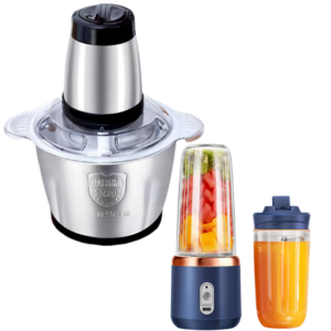 Pachet Tocator Electric Profesional 3L - Vas Inox, Motor Puternic + Blender Portabil Mini USB, 6 Lame din Otel Inoxidabil, Set 2 Pahare 400 ml ABS