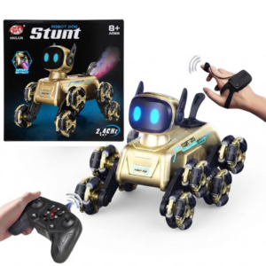Caine Robot Inteligent Stunt Dog, 8WD cu Roti Mecanum Omni-directionale, Control prin Telecomanda si Gestica, Rotire 360°, Lumini LED si Efecte Sonore