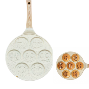 Tigaie pentru Clatite si Mini Pancakes cu 7 Forme Emoji, 26 cm, Suprafata Antiaderenta, Maner Ergonomic