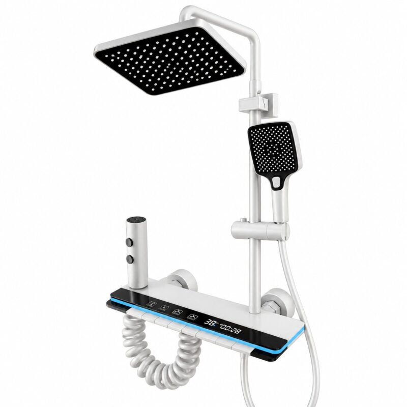 Sistem de Dus Smart Termostatic cu Afisaj Digital, 4 Functii, Taste Pian, Dus Tip Ploaie, Cascada Ascunsa, Bideu si Design Compact