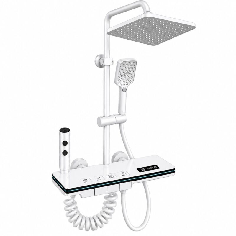 Sistem de Dus Inteligent Alb cu Display LED, Iluminare Ambientala, Control prin Taste Piano, Dus Multifunctional si Afisaj Temperatura