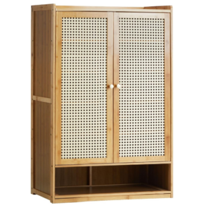 Pantofar din Bambus cu Usi Tip Rattan, Spatios, Organizator Incaltaminte, Design Modern, 94 x 32 x 60 cm