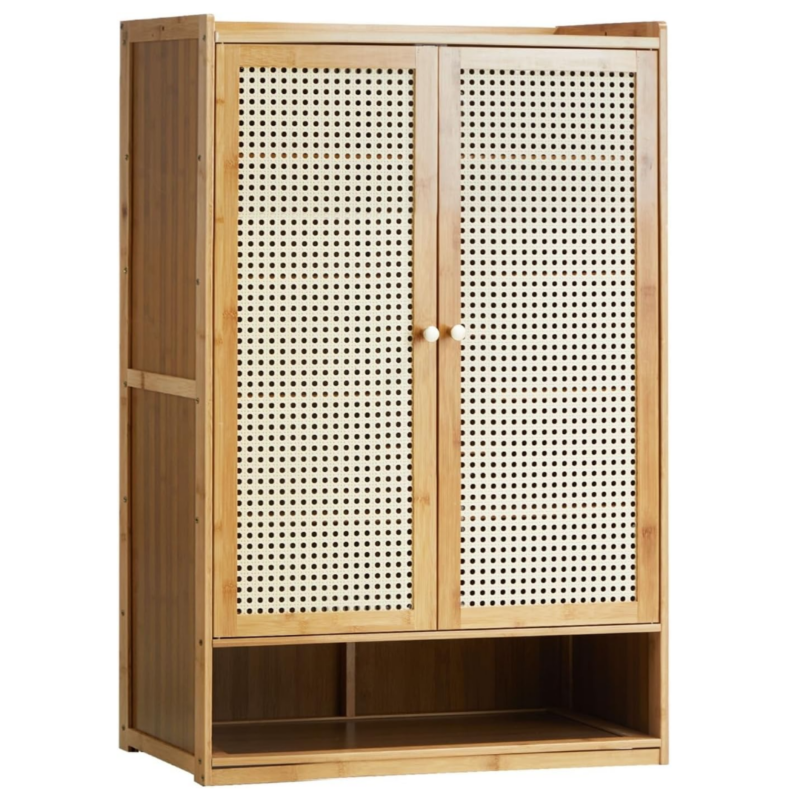 Pantofar din Bambus cu Usi Tip Rattan, Spatios, Organizator Incaltaminte, Design Modern, 94 x 32 x 60 cm