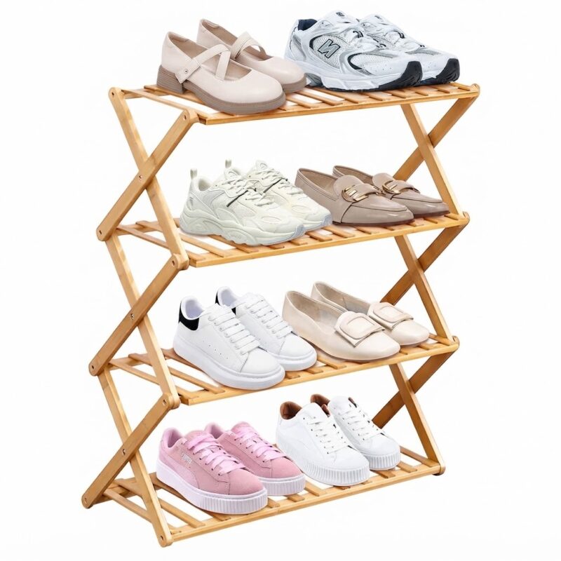 Pantofar din Bambus cu 4 Nivele, Pliabil, Organizare Usoara pentru Incaltaminte, 70 cm