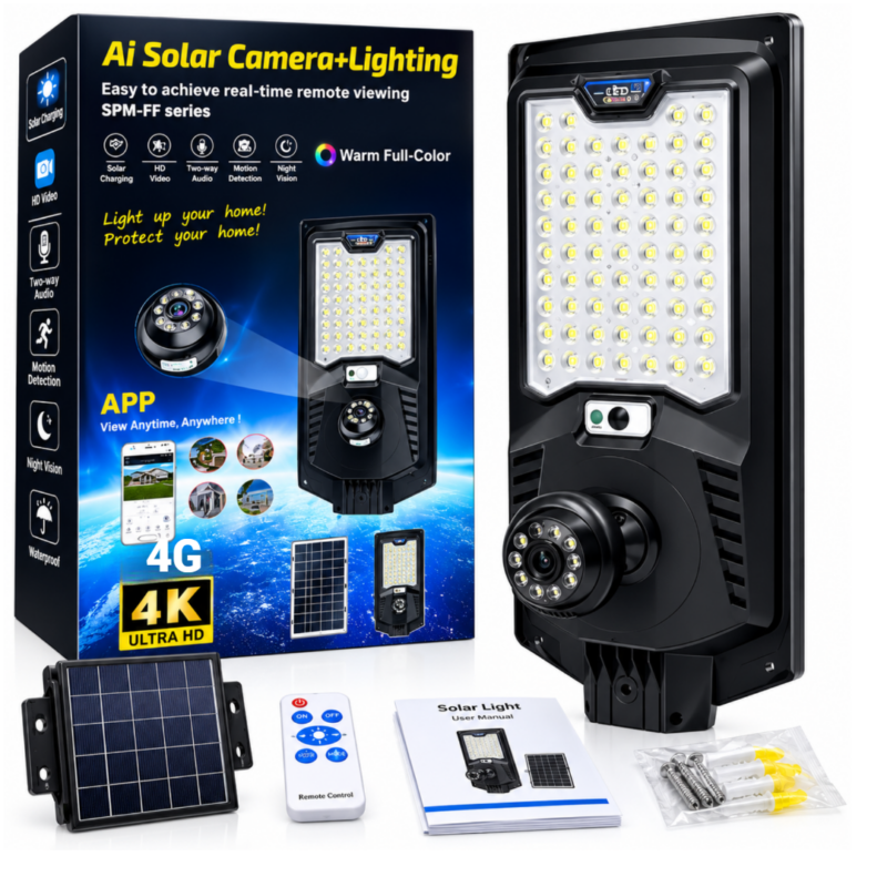 Camera de Supraveghere 4G cu Panou Solar 16W, Baterie 12Ah, Viziune Nocturna Color, Audio Bidirectional, Detectare Miscare, V380 Pro