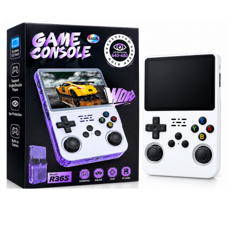 Consola Portabila de Gaming R36S, Ecran IPS 3.5 Inch, 64GB, 20000+ Jocuri, RK3326, Linux, Baterie 3000mAh