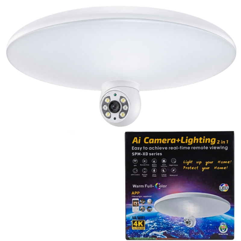 Camera de Supraveghere Smart 2-in-1 cu Lampa LED, WiFi 3MP 4K, Full-Color, Pan-Tilt 360° si Audio Bidirectional