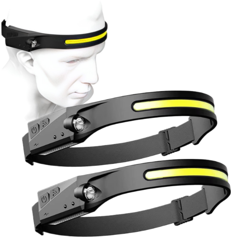 Pachet 1+1 Lanterna de Cap LED Profesionala cu Acumulator, Senzor de Miscare si Lumina Laterala COB 350 Lumeni