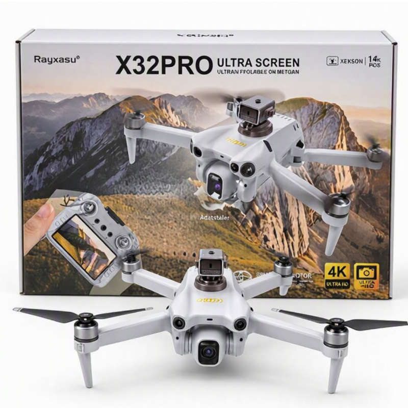 Drona Profesionala X32PRO Ultra Screen 4K Ultra HD, Motor Brushless, Pliabila, Telecomanda cu Ecran Integrat 4.3 inch