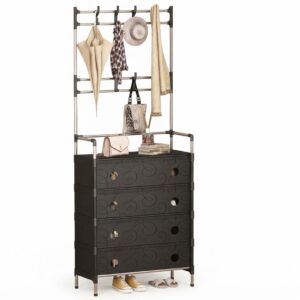 Cuier Multifunctional cu 8 Carlige Duble si Raft pentru Pantofi pe 4 Niveluri, 80 x 30 x 172 cm, Negru