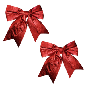 Set 2 Fundite Decorative Rosii Metalizate – Accesorii Elegante pentru Cadouri si Decoratiuni de Craciun