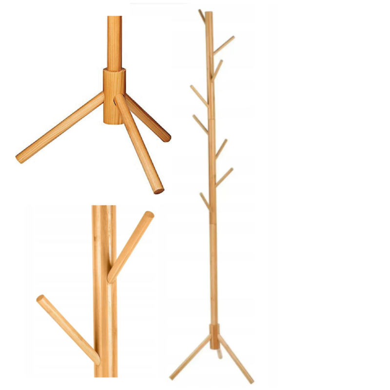 Cuier Vertical din Bambus cu 8 Carlige, Design Natural, Organizator Haine si Accesorii, Montare Usoara, 176 x 40 cm